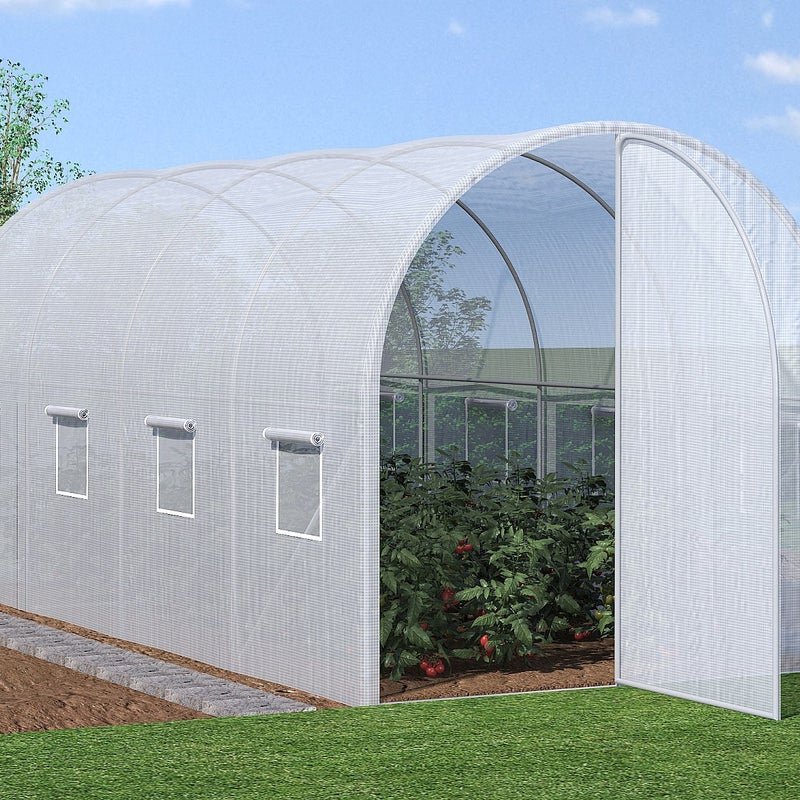 Foliowe pokrycie do szklarni tunelowej z drzwiami ALOCASIA, 9 m² – 450 × 200 × 200 cm (dł. × szer. × wys.)