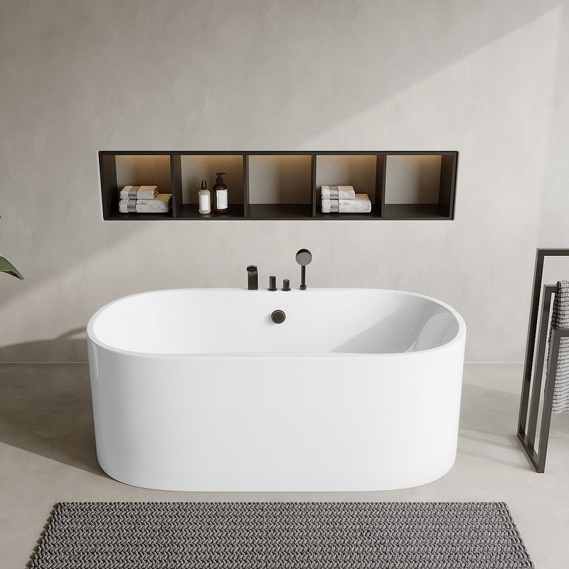CORCIANO Wanna wolnostojąca STEPONA z kranami – 195 l, 150 × 75 × 58 cm (dł. × szer. × wys.) – kolor biały