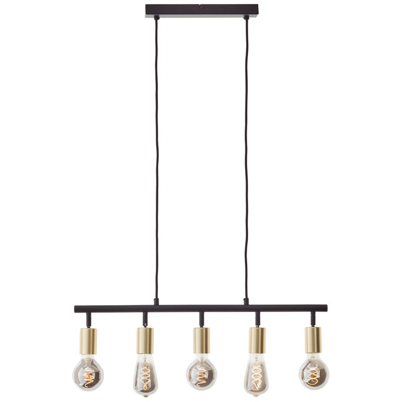 Lampa wisząca Tiffany bar 5 żarówek czarny mat/szczotkowane złoto 5x A60, E27, 28 W