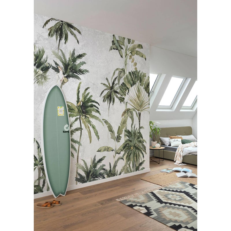 Zielona panoramiczna tapeta ścienna z ptakiem Malibu, szer. 350 x wys. 250 cm