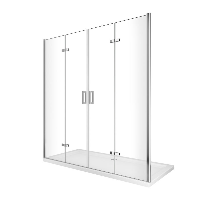 Drzwi prysznicowe składane na dwa boki (harmonijkowe) z pełnym otwarciem – 4 skrzydła, wysokość 190 cm, chrom, szkło transparentne, 188-191,5 cm
