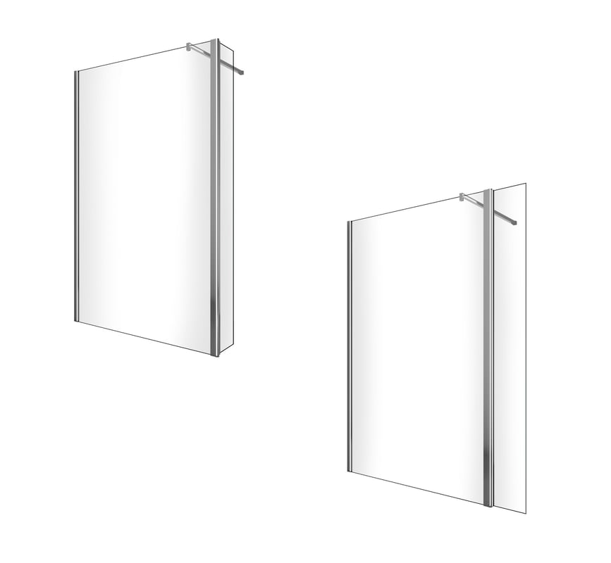 Ścianka prysznicowa Walk-in z ruchomym skrzydłem przeciwbryzgowym, szkło hartowane 8 mm, wysokość 200 cm, 80 cm panel + 30 cm skrzydło