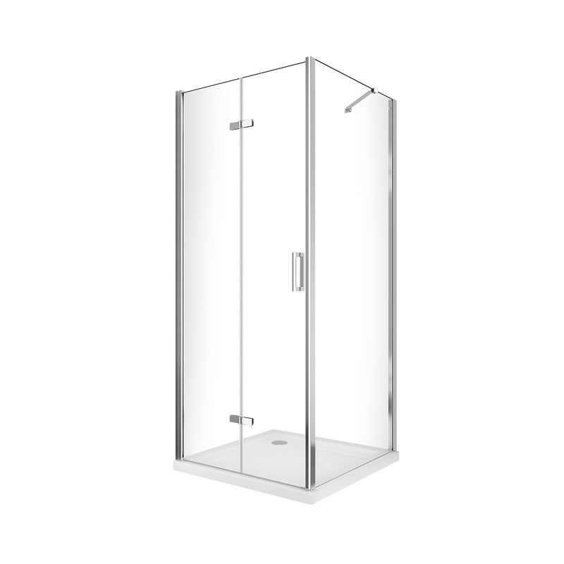 Kabina prysznicowa z drzwiami składanymi i boczną ścianką stałą, wysokość 190 cm, chrom, szkło transparentne ścianka stała 67,5-70 - drzwi 82,5-85