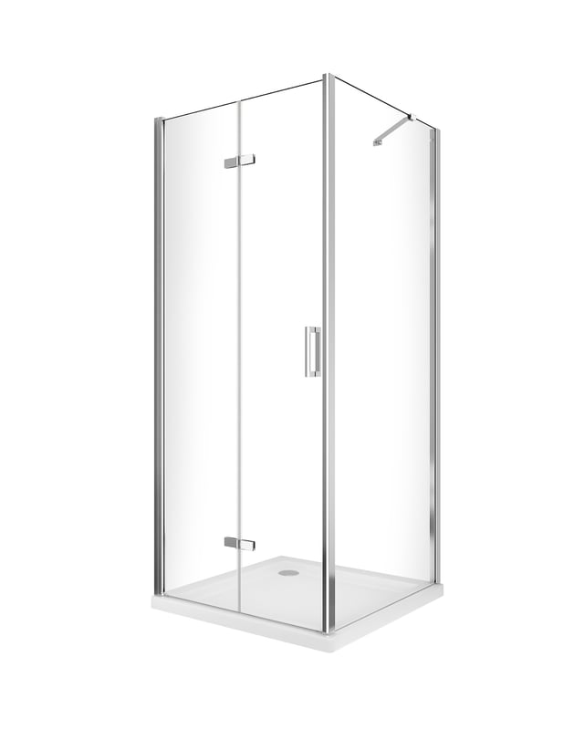 Kabina prysznicowa z drzwiami składanymi i boczną ścianką stałą, wysokość 190 cm, chrom, szkło transparentne ścianka stała 87,5-90 - drzwi 97,5-100
