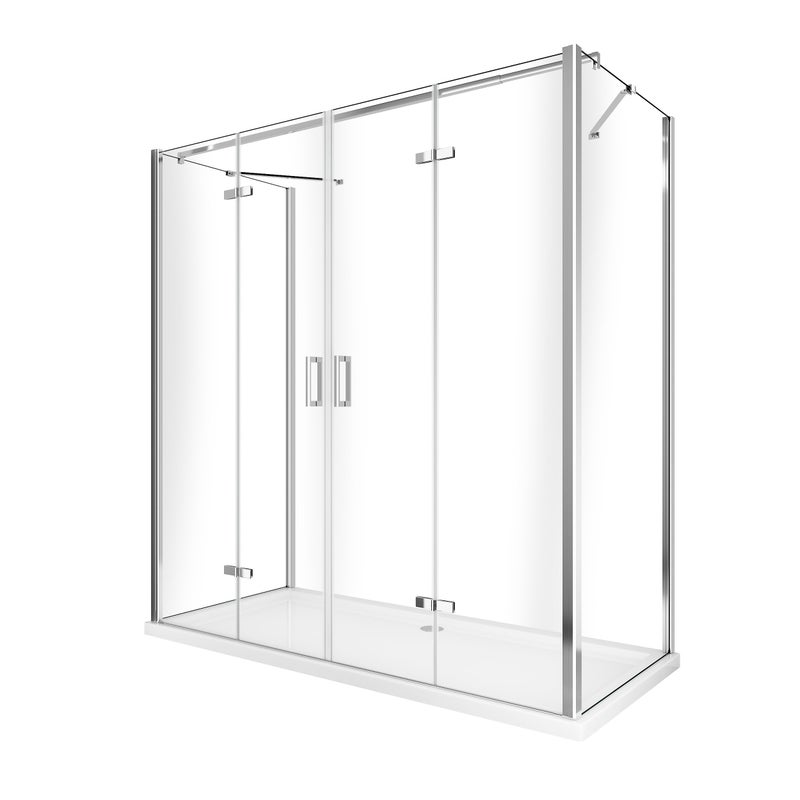 Kabina prysznicowa trójstronna z centralnymi drzwiami składanymii dwiema ściankami bocznymi, szkło 8 mm 67,5-70 ścianki stałe + drzwi 108,5-112