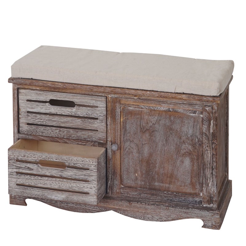 Ławka HWC-J22, ławka komoda, styl shabby chic vintage, certyfikat MVG, 49 x 71 x 32 cm, brązowa