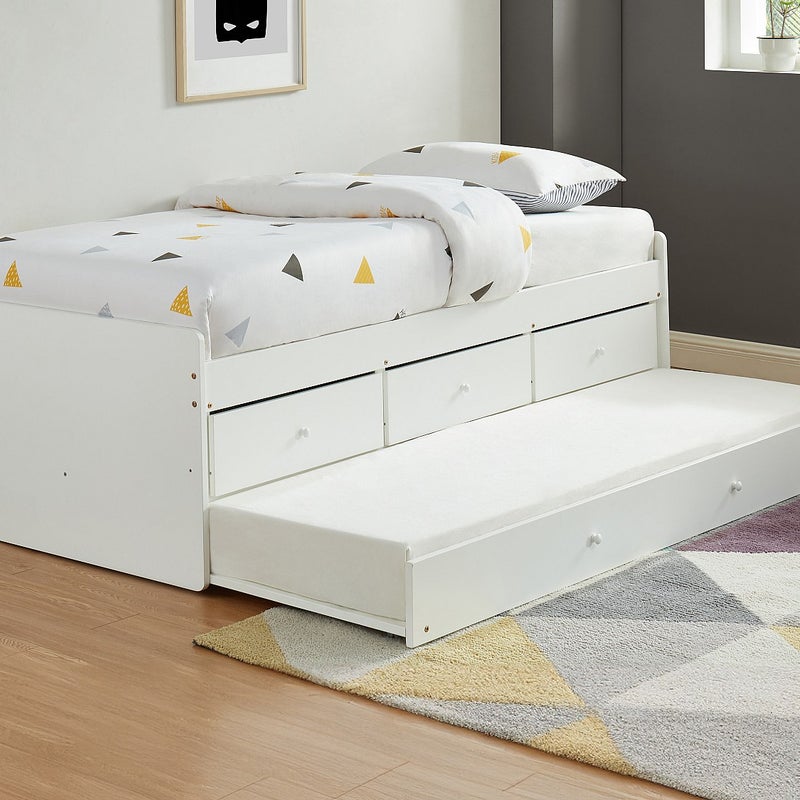 Łóżko wysuwane TITOUAN z 3 szufladami - 90 x 190 cm - MDF i sosna - Kolor biały