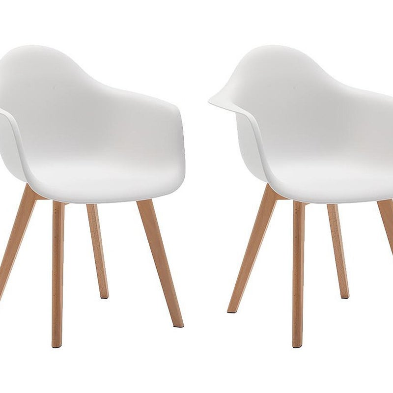 Zestaw 2 krzeseł z podłokietnikami VIXI - Polipropylen i buk - Białe