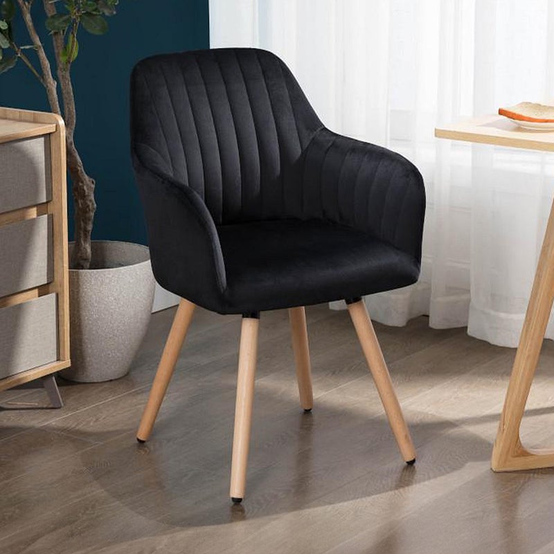 Krzesło z podłokietnikami ELEANA - Welur i metal o wyglądzie drewna - Kolor szary