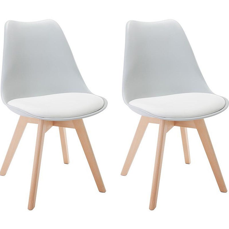 Zestaw 2 krzeseł JODY - Polipropylen, ekoskóra i buk - Kolor jasnoszary