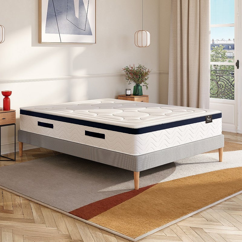 Materac hybrydowy ze sprężynami kieszeniowymi i pamięcią kształtu MARQUIS marki PALACIO – grub. 30 cm – 160 × 200 cm – kolor niebieski