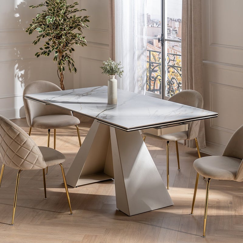 Zestaw 2 krzeseł MELBOURNE – welur i metal w kolorze złotym – kolor beżowy