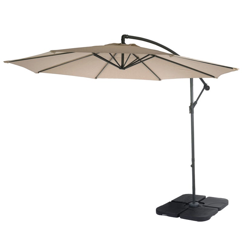 Parasol ogrodowy Acerra, parasol przeciwsłoneczny, Ø 3 m, odchylany, poliester/stal 11 kg ~ piaskowo-beżowy z podstawą