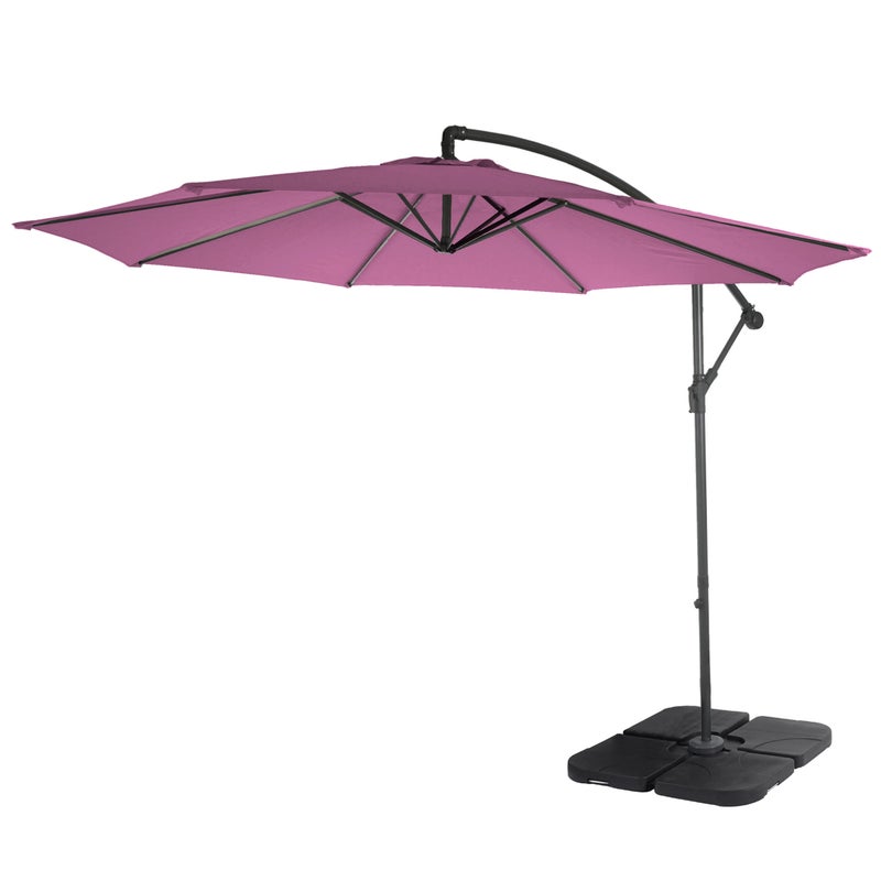 Parasol ogrodowy Acerra, parasol przeciwsłoneczny, Ø 3 m, odchylany, poliester/stal 11 kg ~ lawendowo-czerwony z podstawą