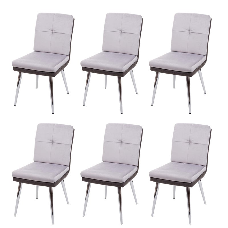 Zestaw 6 krzeseł do jadalni HWC-G48, krzesło kuchenne, krzesło tapicerowane, krzesło z oparciem, sztuczna skóra, aksamit, certyfikat MVG ~ szare