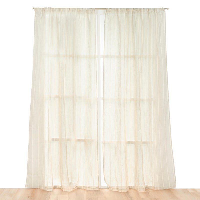 Zasłona na szelkach Esna z beżowymi liniami o wymiarach 140x270 cm