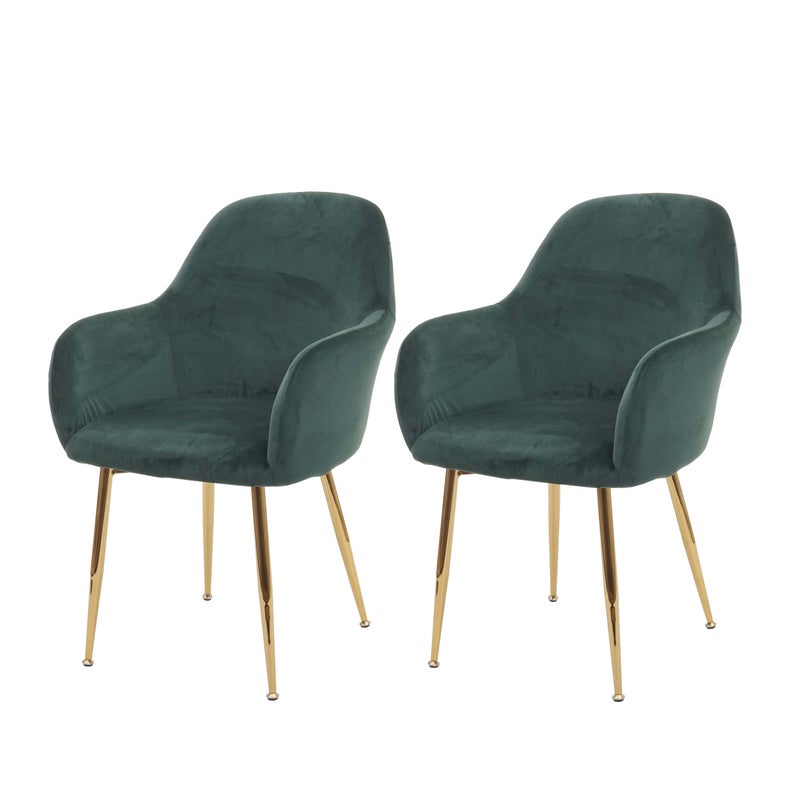 Zestaw 2 krzeseł do jadalni HWC-F18, krzesło kuchenne, design retro ~ aksamitna zieleń, złote nogi