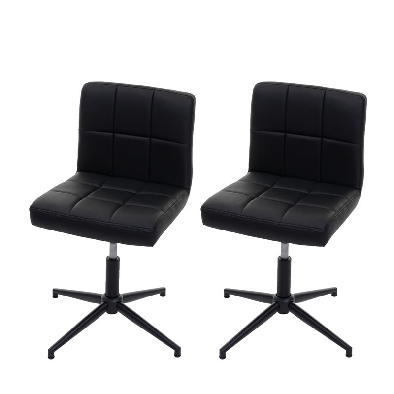 Zestaw 2 krzeseł do jadalni Kavala II, krzesło kuchenne, mechanizm obrotowy z regulacją wysokości ~ czarna sztuczna skóra, czarna podstawa
