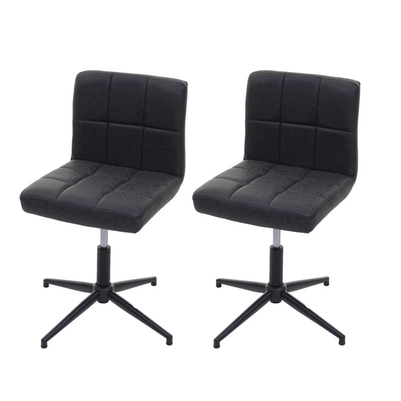 Zestaw 2 krzeseł do jadalni Kavala II, krzesło kuchenne, mechanizm obrotowy z regulacją wysokości ~ imitacja skóry, ciemnoszary, czarna podstawa