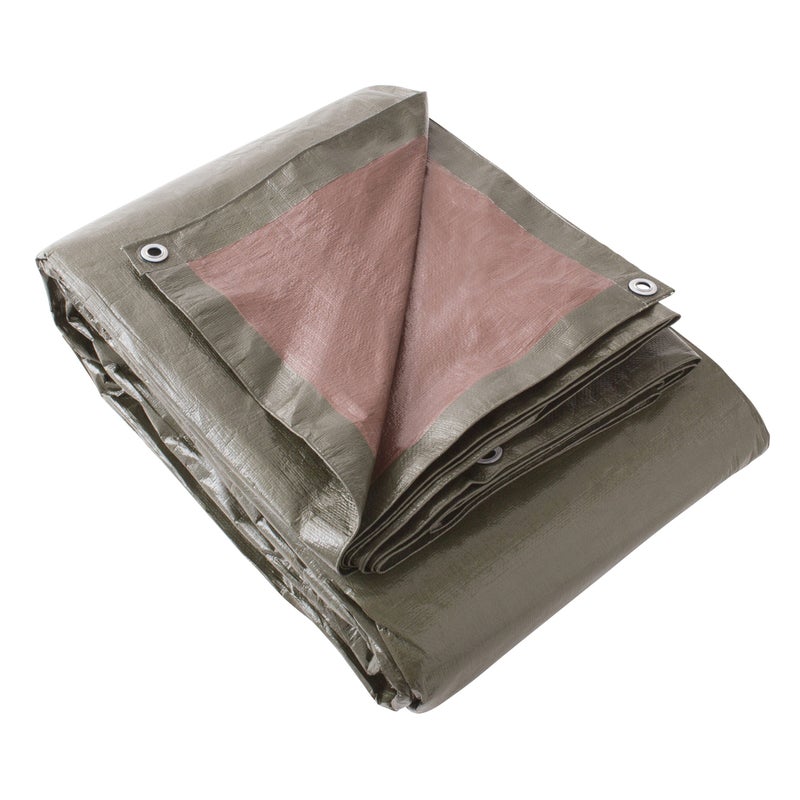 DEXTER - Plandeka Ochronna 2x8 m - Dwustronna, z oczkami - Wodoodporna, odporna na rozdarcie - PE 140 g/m² - Brązowo-zielona