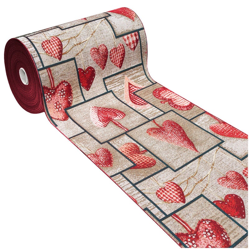 Dywan Kuchenny 54X190 cm Tkanina Gobelinowa Antypoślizgowy 100% Made in Italy Serca Shabby Chic Burgundowy