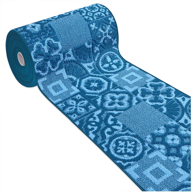 Dywan Kuchenny 57x130 cm Antypoślizgowa 100% Made in Italy Trójwymiarowa Płytka Majoliki Niebieski