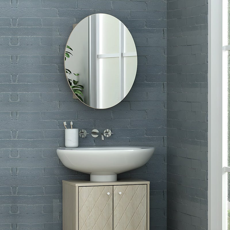 Łazienkowa Szafka łazienkowa wisząca z owalnym lustrem - RURI - dąb