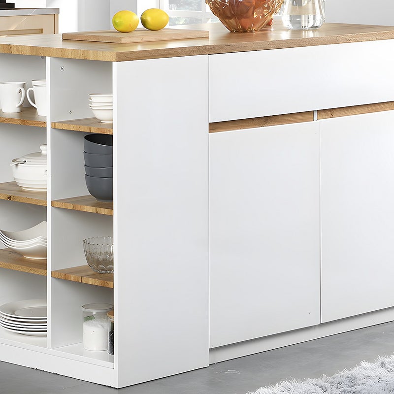 Wyspa kuchenna MEILI z miejscem do przechowywania – kolor biały i dębowy