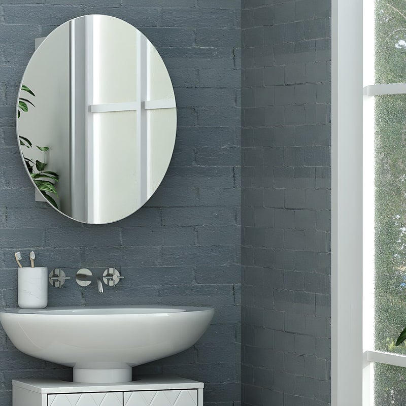 Łazienkowa Szafka łazienkowa wisząca z owalnym lustrem - RURI - Biała