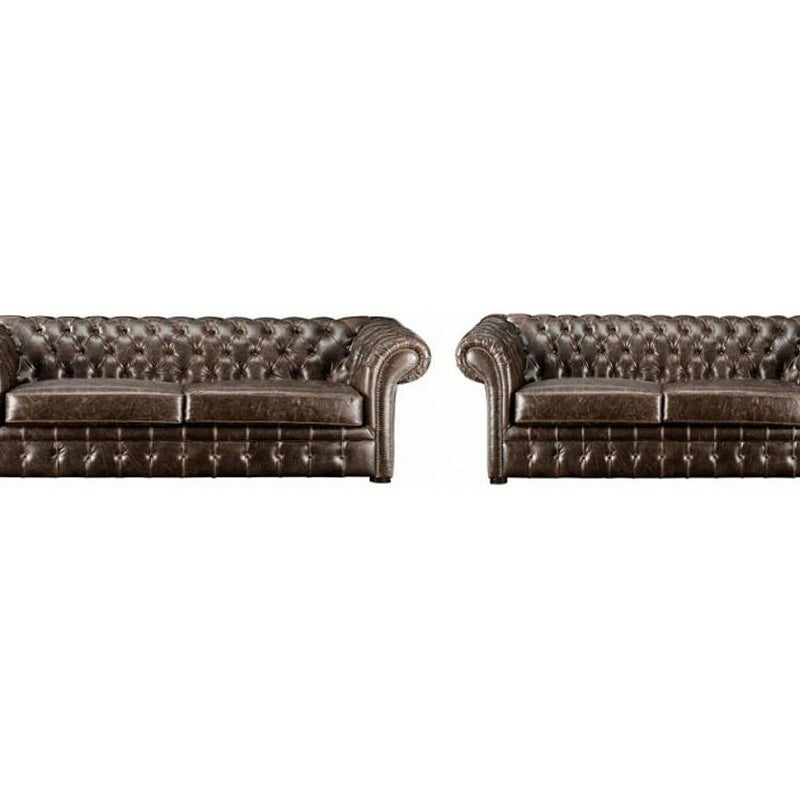 Komplet wypoczynkowy 3+2 typu chesterfield CLOTAIRE z postarzanej skóry