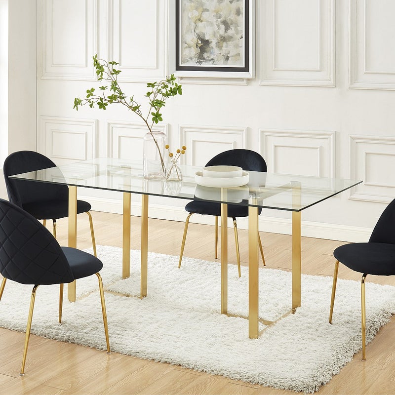 Zestaw 6 krzeseł MELBOURNE – welur i metal w kolorze złotym – kolor czarny