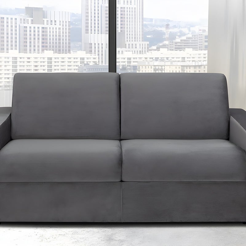 Kanapa 3-osobowa rozkładana z weluru CALITO - Kolor antracytowy - Łóżko 140 cm - Materac 22 cm