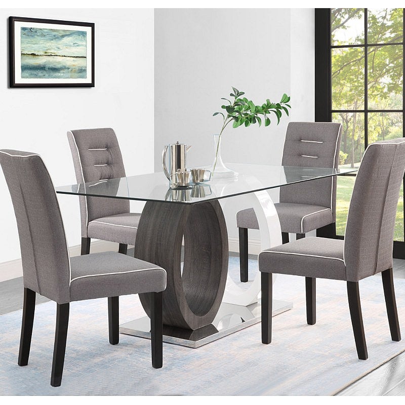 Zestaw 6 krzeseł GABELLE – tkanina, nogi z drewna kauczukowego – kolor szary