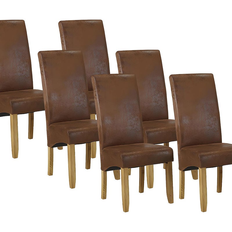 Komplet 6 krzeseł SANTOS - Mikrofibra imitująca postarzaną skórę - Jasne drewniane nogi