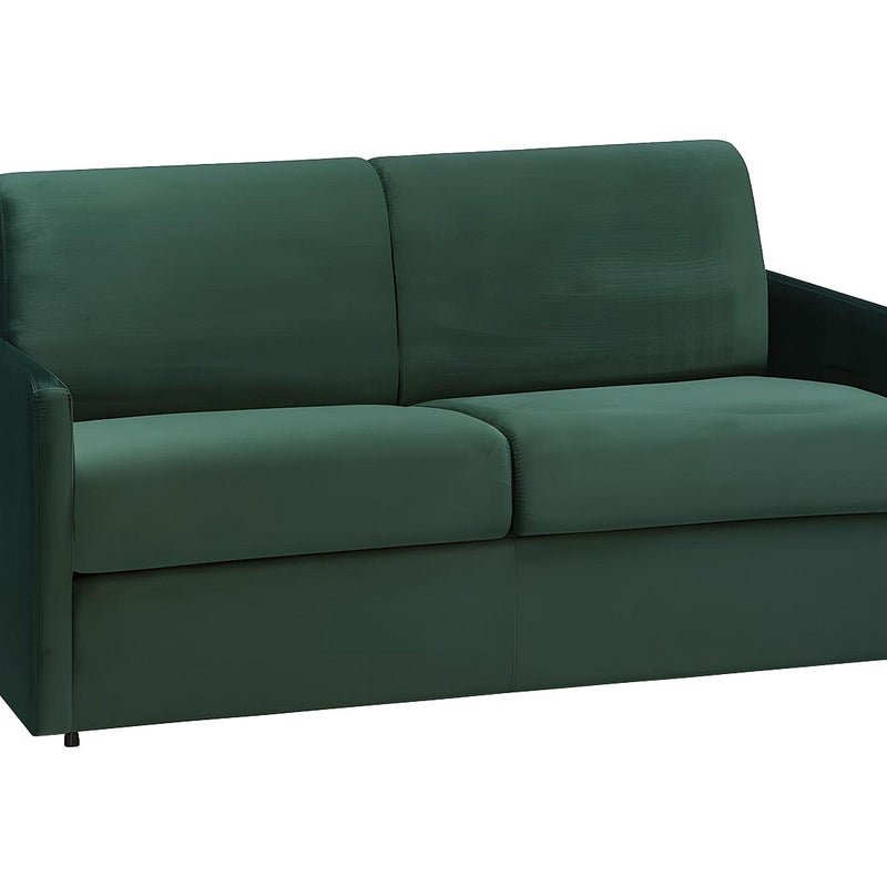 Kanapa 2-osobowa rozkładana z weluru CALIFE - Kolor zielony - Łóżko 120 cm - Materac 14 cm