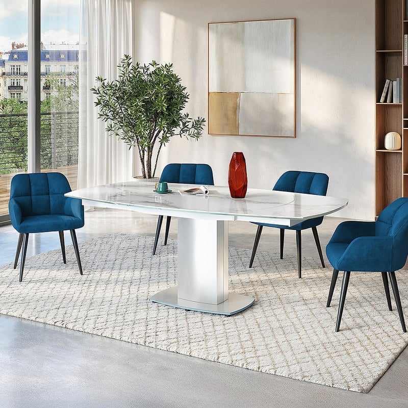 Zestaw 6 krzeseł PEGA – z podłokietnikami – welur i metal – kolor niebieski