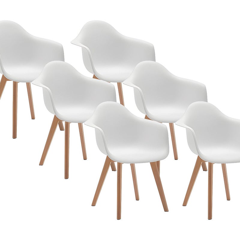 Zestaw 6 krzeseł z podłokietnikami VIXI - Polipropylen i buk - Białe