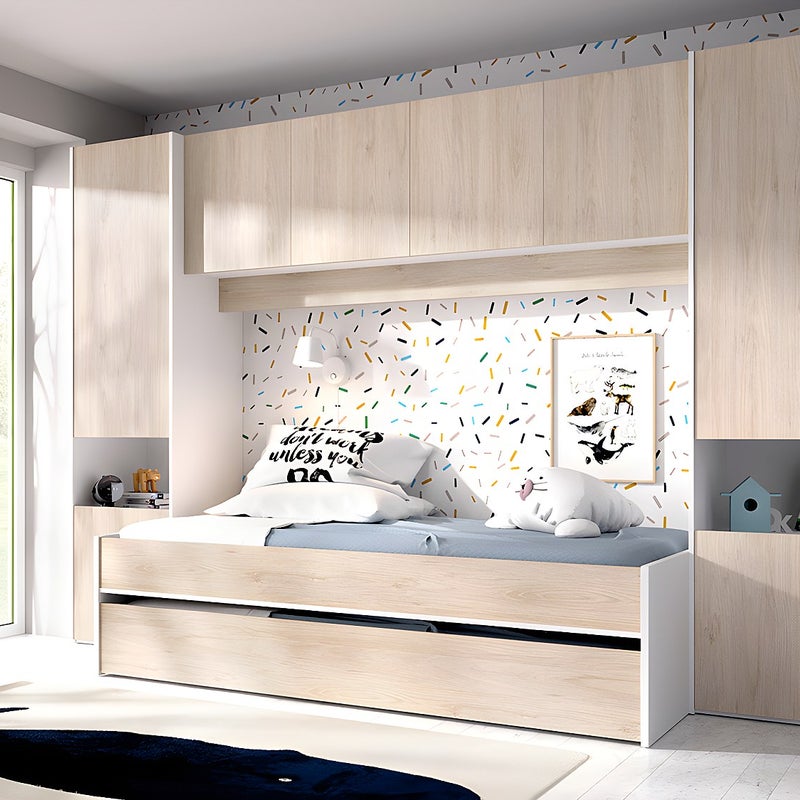 Łóżko wysuwane SELENA - 90x190 cm - Kolor: dębowo-biały + materac