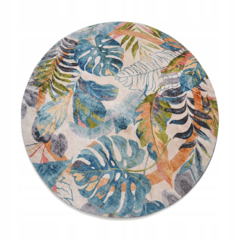 DYWAN STILO TURKUS WZÓR LIŚCIE JASNY 160X160 KOŁO