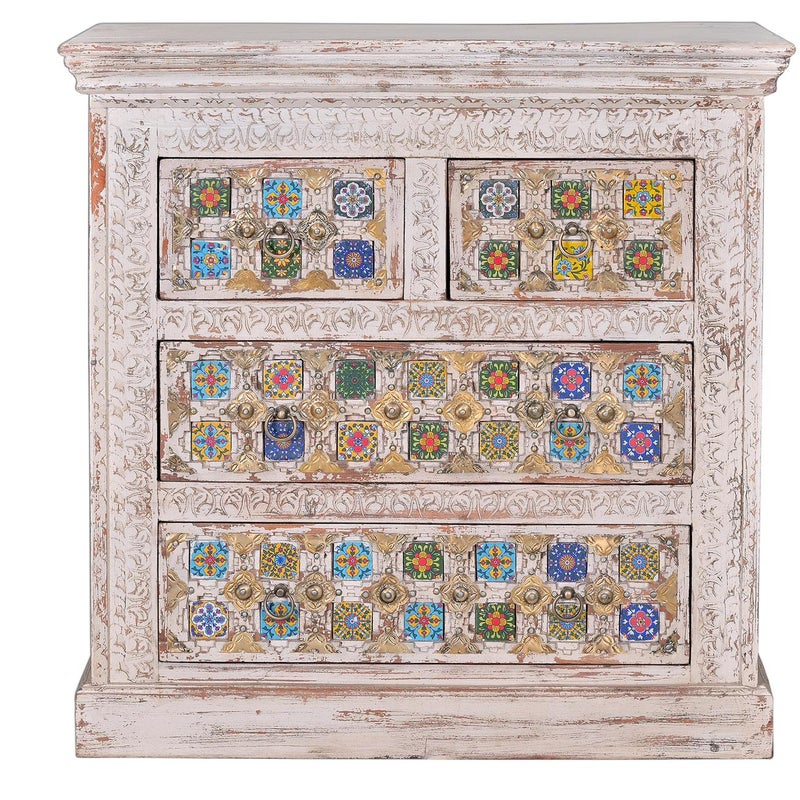 Komoda z drewna manguier z ceramicznymi detalami