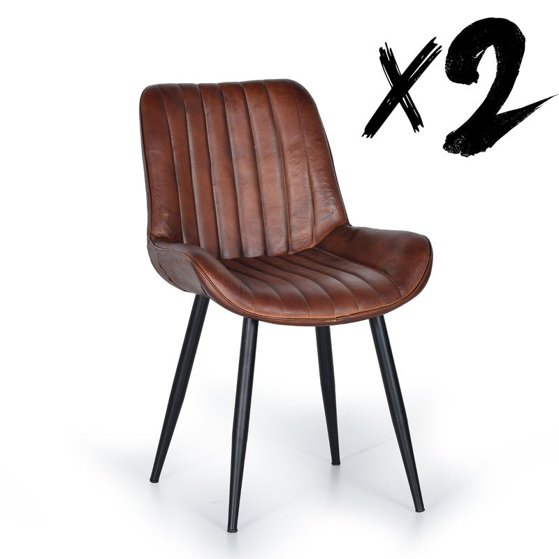 Brązowa set 2 skórzana leżanka z metalowymi nogami