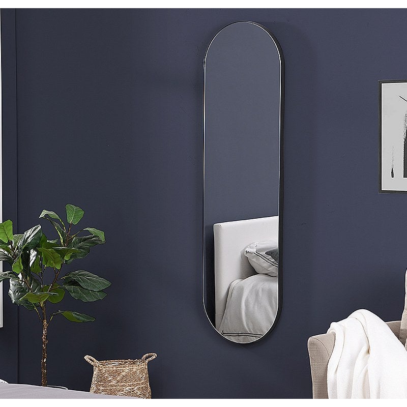 Owalne lustro ścienne z metalu – 40 × 140 cm (szer. × wys.) – kolor czarny ONIKAL