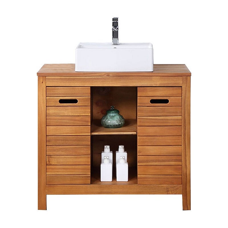 Szafka łazienkowa z drewna akacjowego z pojedynczą umywalką - 90 cm - PULUKAN