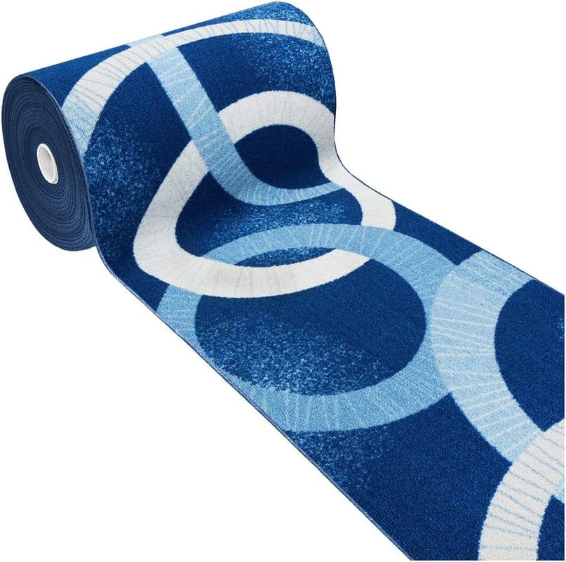 Dywan Kuchenny 50x115 cm Antypoślizgowa 100% Made in Italy Zmywalny Koła Niebieski