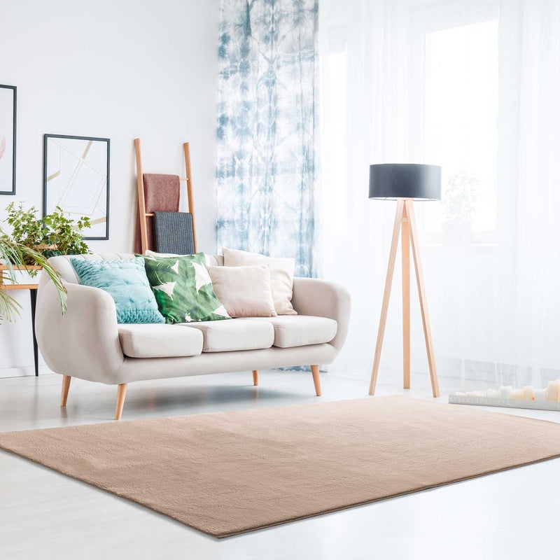 Prostokątny beżowy antypoślizgowy zmywalny dywanik 200 x 290 cm LOFT gładki - ATTICGO