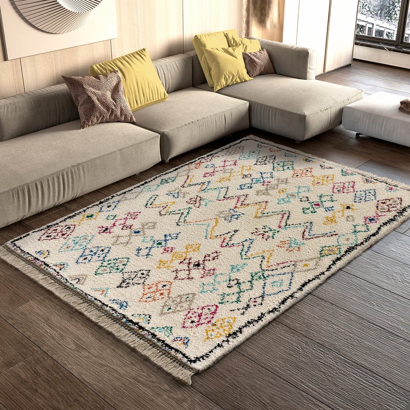 YEBEL Berber biały prostokątny dywan do wnętrz 135 x 190 cm - ATTICGO