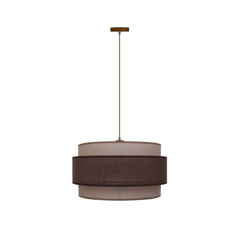 Lampa sufitowa Menida z potrójnym okrągłym abażurem z brązowego lnu i brązowym paskiem tkaniny ø40 cm