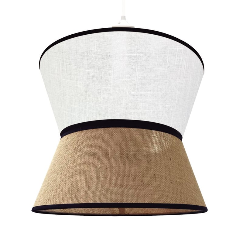 Surco ręcznie wykonana biała lampa sufitowa w naturalnym stylu z białym lnianym abażurem i brązową torbą ø35 cm
