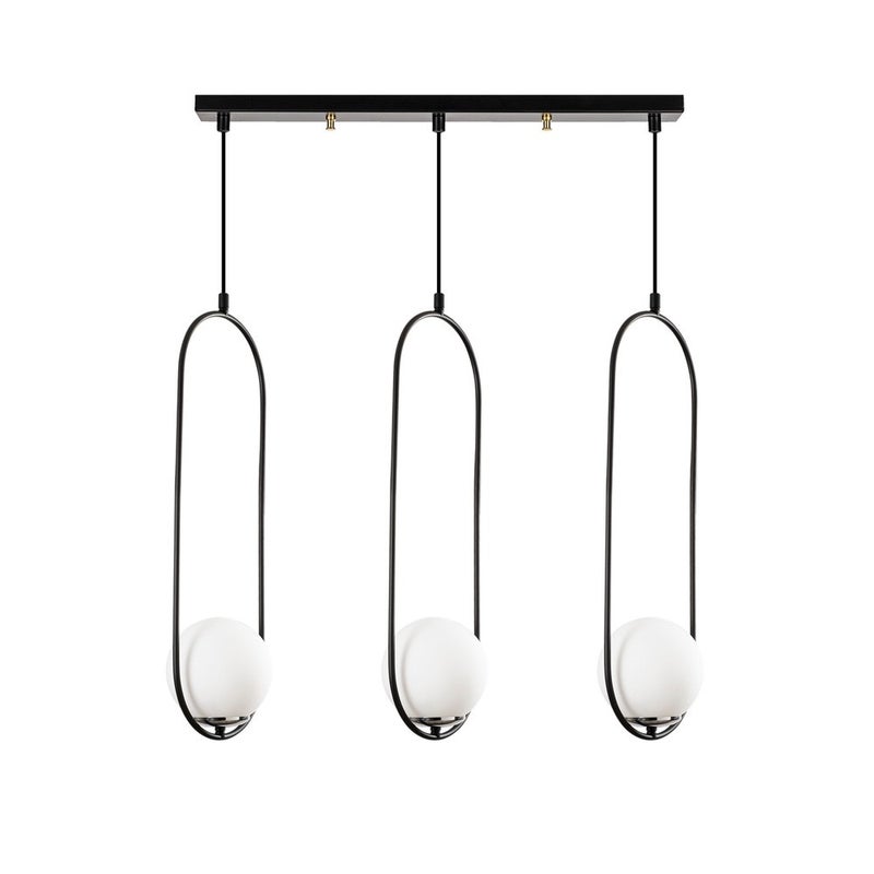 3-punktowa listwa sufitowa Garet z czarnymi owalnymi strukturami i szklanymi kulami wewnątrz