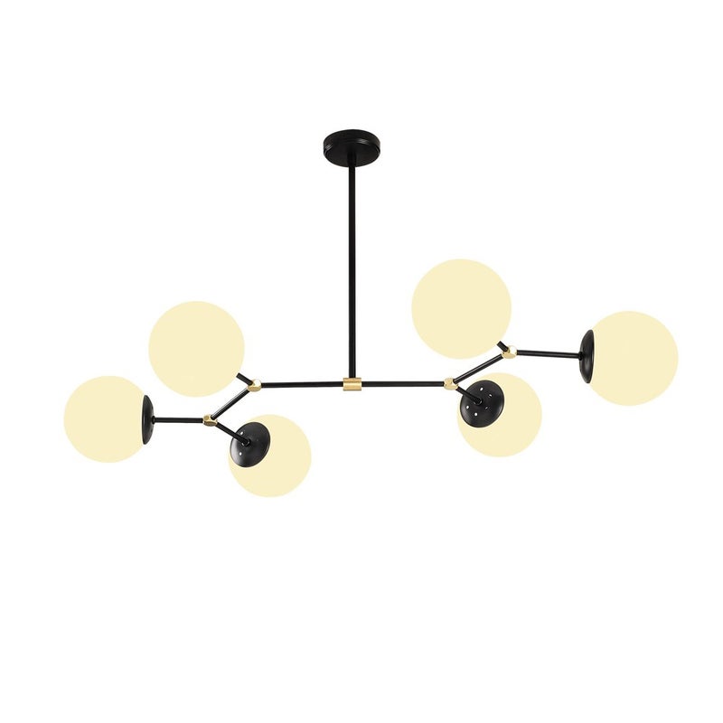 Lampa sufitowa Mulen 6 świateł Skandynawska czerń z kryształowymi kulami i złotymi detalami